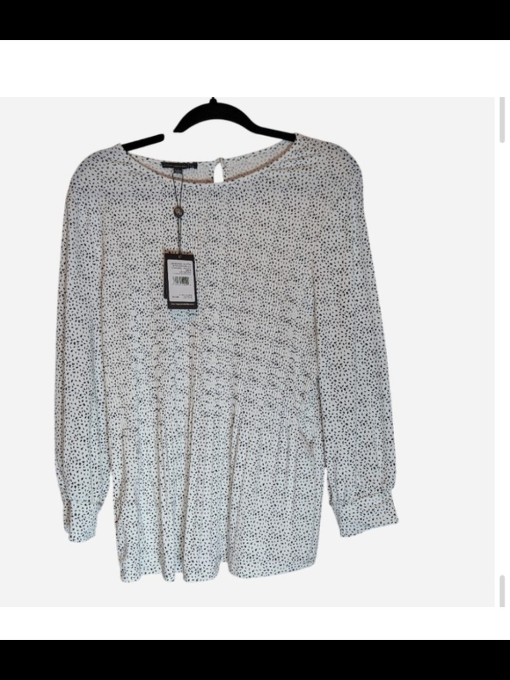 Adrianna Papell White Blouse with Black Dot Print